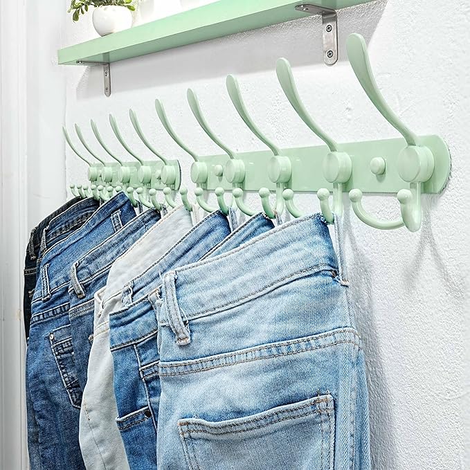 Dseap Coat Rack Wall Mounted - 5 Tri Hooks, Heavy Duty, Stainless Steel, Metal Coat Hook Rail for Coat Hat Towel Purse Robes 