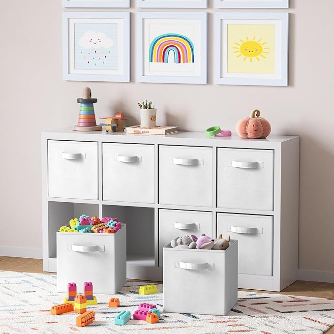 Storage Cubes Pack Of 8 - Standard Size Cube Storage Bin 10.5x10.5x11 With Dual Handles For Easy Carrying- Fabric Storage Bin