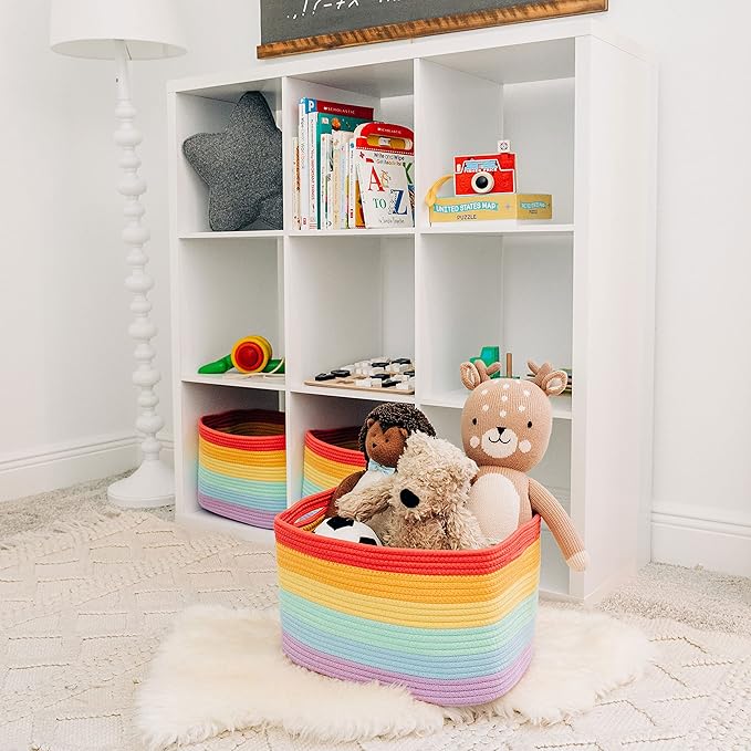 OrganiHaus Set of 3 Rainbow Baskets - Colorful Woven Storage Baskets for Playroom, Nursery & Classroom Decor, Toy Storage, 15