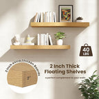 Deep Floating Shelves | 40 Inch Oak Floating Shelves Set of 2 | 12 Inch Deep Wood Wall Shelves | 40" W x 12" D Oak Shelves fo