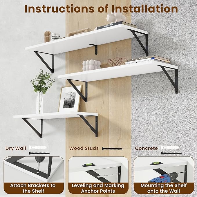 Floating Shelves for Wall,48" Wx8 D Wood Wall Shelves,Hanging Storage Floating Shelf with Metal Brackets,Wide Floating Booksh