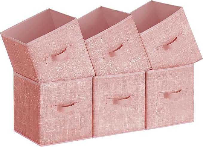 SONGMICS Storage Cubes, 11-Inch Non-Woven Fabric Bins with Double Handles, Set of 6, Closet Organizers for Shelves, Foldable,