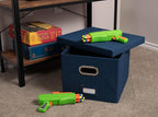 Internet's Best Collapsible File Storage Organizer - Decorative Linen Filing & Storage Office Box - Letter/Legal - Navy - 1 P