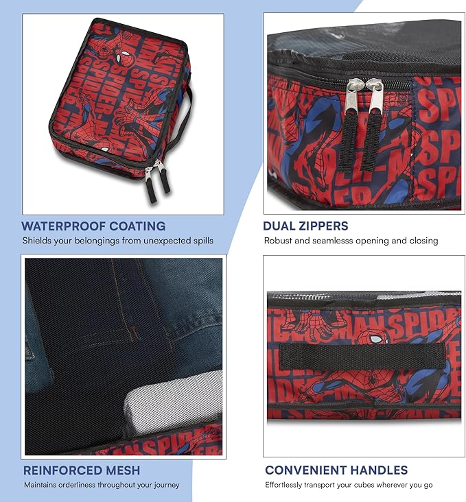 Marvel Spiderman 5-Piece Packing Cube Set - Spiderman, Ironman, Captain America - 5 Piece Packing Cubes Compression Travel Es