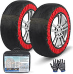 Automotive Snow Socks for Tire Red XXXL Textile Snow Chains Fabric Car Chains, 2 Pairs of Gloves, Winter Accessories SUV Truc