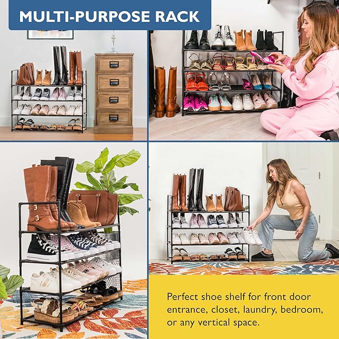 Sundaze Shoe Rack - 4 Tier Shoe Rack for Front Door Entrance, Sturdy Long Shoe Organizer for Closet, Bedroom, Entryway, Garag
