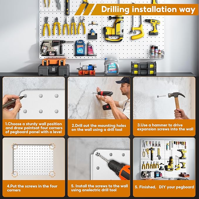 Peg Board, 110pcs Metal Pegboard Kit, Includes 4 Pack White Peg Board Panels with Accessories and Hook Locks, Large Heavy Dut