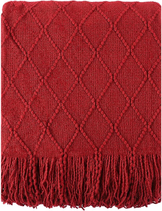 BATTILO HOME Christmas Decor Red Throw Blanket for Couch, Boho Bed Throws for Foot of Bed, Decorative Red Throws for Sofa Liv