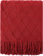 BATTILO HOME Red Throw Blanket Large Fringe Fall Throw Knitted Bed Throws for Couch Sofa Indoor Outdoor, Red, 52 x 80 in.