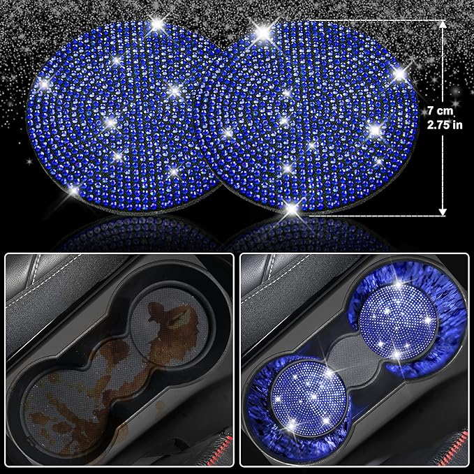 CAR PASS 11 PCS Bling Diamond Car Accessories for Women, Sparkly Rhinestone Steering Wheel Cover, Bling Seat Belt Cushion, Gl