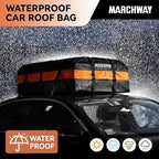 MARCHWAY Waterproof Car Roof Luggage Bag, Weatherproof Soft Shell Rooftop Cargo Carrier Bag for Vehicles with or Without Rack. 6 Door Hooks, Anti Slip Mat, Lock Included (15 Cubic Feet, Orange)
