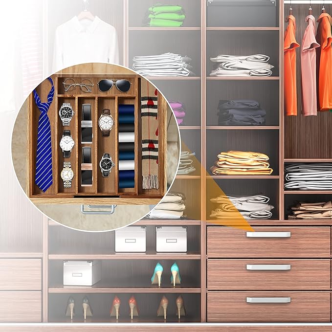 Bellsal Acacia Silverware Organizer Kitchen Drawer Organizer Expandable Bamboo Utensil Holder Cutlery Tray for Kitchen Utensi