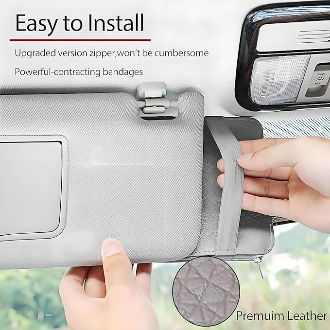 2 Pack Car Visor Organizer for Ford F150 2021-2025, Sun Visor Storage Pouch Premium PU Leather Interior Accessories Pocket Multi-Function Card Holder,Grey