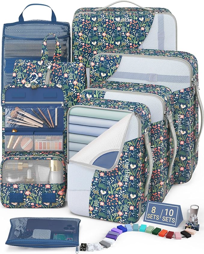 8 Set Packing Cubes for Travel, Gifts for Women Mom,Anti-Tearing Suitcase Organizer for Luggage with Shoe & Hanging Toiletry 