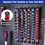 WORKPRO Magnetic Socket Organizer - 6-Piece Aluminum Alloy Socket Rail, Heavy Duty Socket Holder - Set: 1/4-Inch x 12 Clips, 
