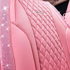 CAR PASS Bling Pink Nappa Leather Car Seat Covers for Front Seats, Waterproof Heavy-Duty Anti-Slip, Universal Fit for 95% Aut