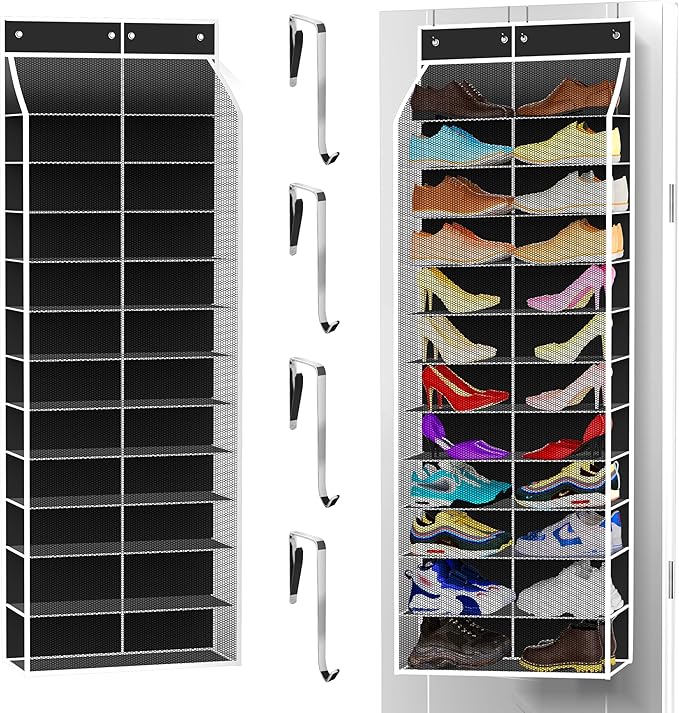 Kotkn 24-Pair Over Door Shoe Organizer for Family & Kids, Double Sided | Hanging Storage for Sneakers, Boots, Toys & Room Org
