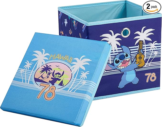 Lilo & Stitch Collapsible Storage Cube with Removable Lid,10"x10"x10" Fabric Organizer Bin for Kids’ Toys, Clothes & Accessor