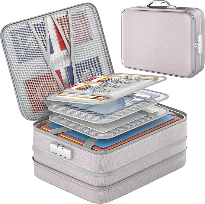 Nacial 5200℉ Fireproof Document Box with Lock, Expandable Document Organizer, Heat Insulated Fireproof Waterproof Box for Fil