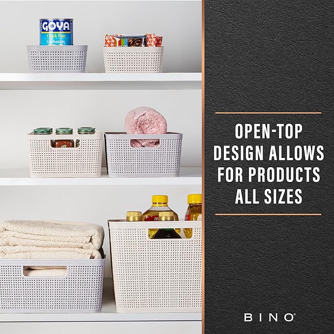 BINO | Woven Plastic Basket | Small (Natural Grey), 4-Pack | THE JUTE COLLECTION | Home Organization, Space - Saving Storage,
