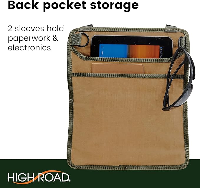 High Road Cairn Front Seat Car Trash Bag with Storage Pockets and Hanging Attachments, Waxed Nylon with Faux Leather Trim