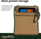 High Road Cairn Front Seat Car Trash Bag with Storage Pockets and Hanging Attachments, Waxed Nylon with Faux Leather Trim