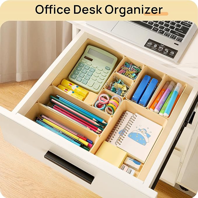 Vtopmart 25 PCS Plastic Drawer Organizers Set, 4-Size Versatile Bathroom and Vanity Drawer Organizer Trays, Storage Bins for 