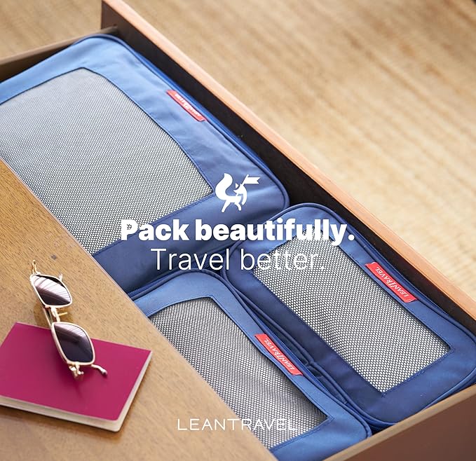 LeanTravel Premium Compression Packing Cubes for Travel - Suitcase Organizer Bags with Double Zipper & Breathable Mesh Panel 