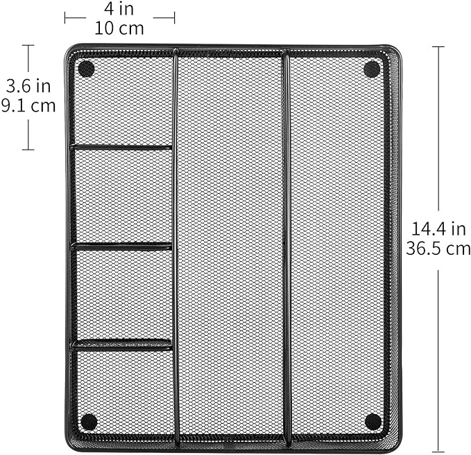 Amazon Basics Metal Mesh Desk Organizer with 6 Compartments, Anti-Slip Pen Holder Storage Tray for Office Supplies and Home, 