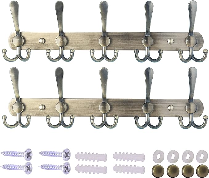 Dseap Wall Mounted Coat Rack - 5 Tri Hooks, Heavy Duty, Stainless Steel, Metal Coat Hook Rail for Coat Hat Towel Purse Robes 