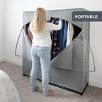 HOLDN’ STORAGE Portable Wardrobe Closet - 65 lb Large Capacity, Internal Heavy Duty Metal Rod, Zipper & Clear Window, Durable