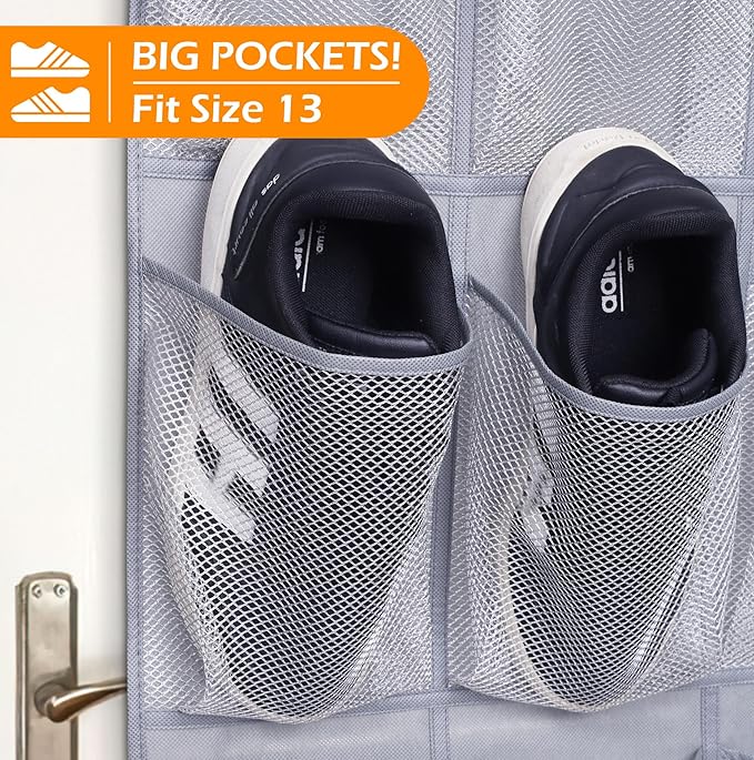 MISSLO 35 Large Pockets Over The Door Shoe Organizer Sturdy Oxford Fabric Hanging Shoe Rack for Door Mesh Closet Shoe Holder 