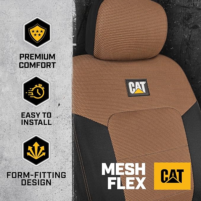 Cat® MeshFlex Automotive Seat Covers for Cars Trucks and SUVs (Set of 2) – Beige Car Seat Covers for Front Seats, Truck Seat 