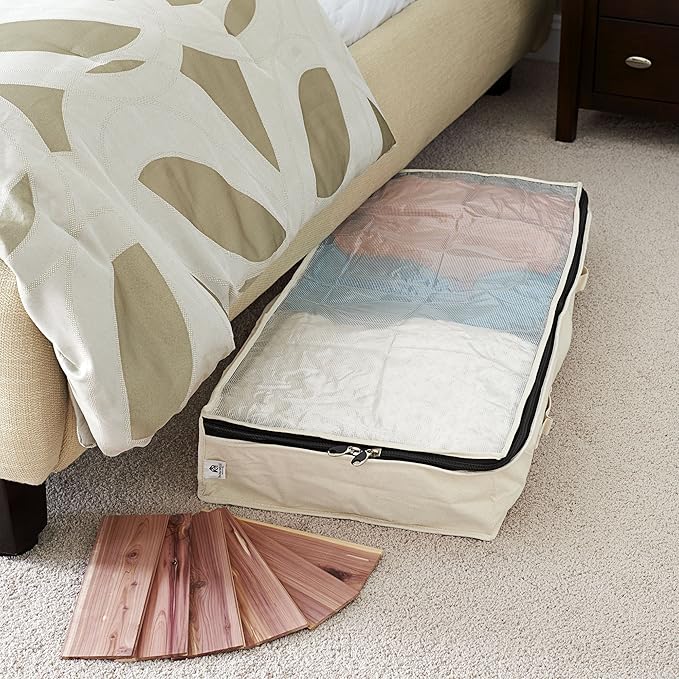 Household Essentials Cedarline Under Bed Storage Bag, Heavy-Duty Cotton Canvas, Textured PEVA Top with Durable 3-Sided Zipper