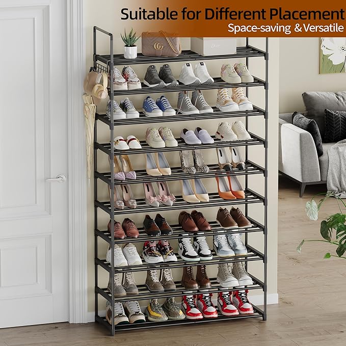 10 Tier Shoe Rack, Tall Shoe Rack for Entryway, Shoe Organizer for Closet, Shoe Storage for Front Door Entrance & Entryway, L