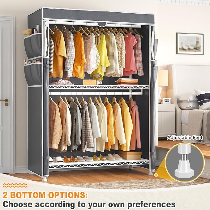 Raybee Clothes Rack with Cover, 45" W Heavy Duty Clothing Racks for Hanging Clothes, Portable Closet with Adjustable Shelves 