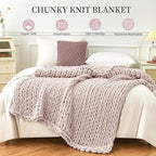 Admitrack Chunky Knit Blanket Throw, 100% Hand Knit Chenille Throw Blanket for Sofa & Home Decor, Soft and Cozy Knitted Throw