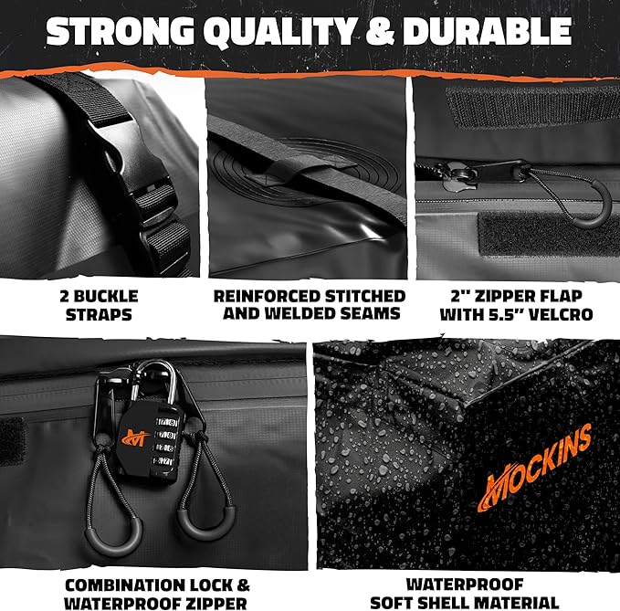 Mockins 30 CuFt Square Trailer Hitch Cargo Carrier Bag | 40"x40"x32" 500D PVC Weatherproof Cargo Bag for Hitch Carrier | Versatile Waterproof Truck Bed Storage Set w/Buckle Straps, Lock & Carry Bag