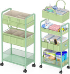 2in1 Baby Diaper Caddy Organizer Cart, 3-Tier Rolling Cart, Metal Diaper Caddy Carts, Bedside Carts for Nursery Essentials St