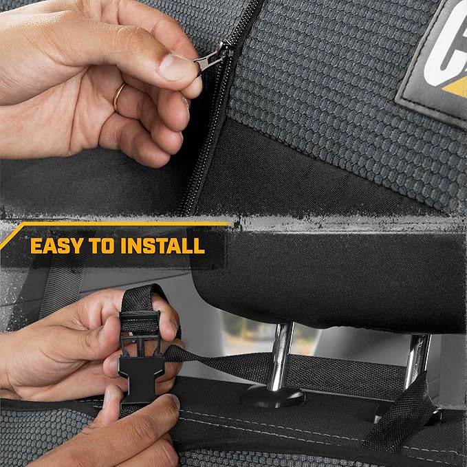 Cat MeshFlex Charcoal & Black Rear Seat Cover for Car – Durable Canvas & Mesh Design 60/40 Split Bench Protector for Cars, Tr