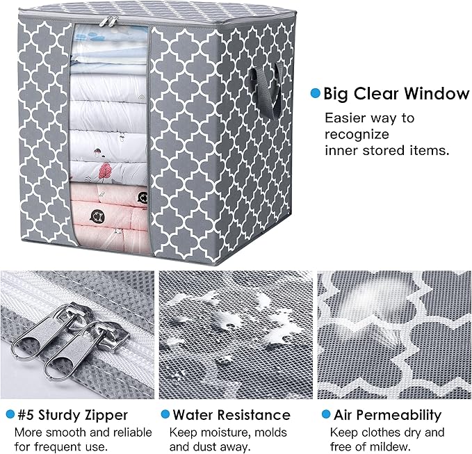 WISELIFE Storage Bags 8 Pack/100L Large Blanket Clothes Organization and Storage Containers for Comforters,Bedding, Foldable 