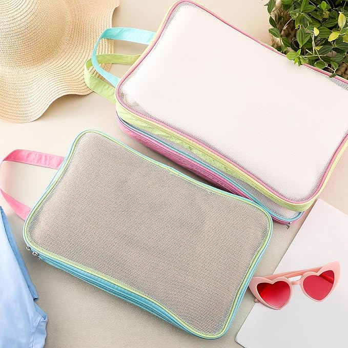 3 Pcs Mesh Packing Cube for Suitcases Travel Foldable Pastel Color Luggage Small Packing Organizers Space Saving Travel Acces