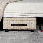 happimess BSK1006D Chett 26.38" Minimalist Hand-Woven Hyacinth/Wood Underbed Storage Bin with Wheels and Handles, White Wash/