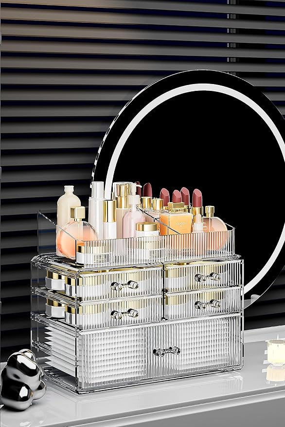 ZHIAI Stackable Organizer, Acrylic Cosmetic Organizer for Dresser, Vanity, Kitchen Cabinet, Bathroom, Under Sink, Home Organi