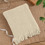 BATTILO HOME Beige Throw Blanket for Couch, Soft Chenille Knit Throws with Tassels for Home Decor, White Cream Throws for Bed