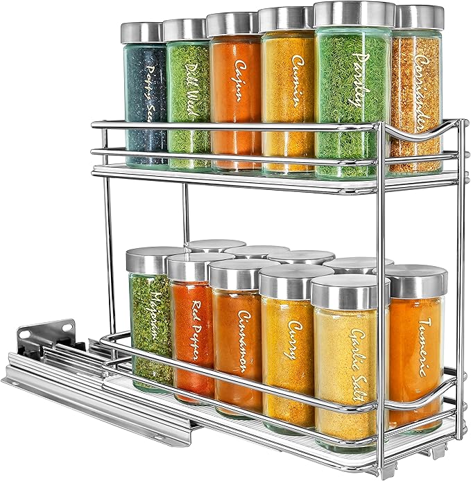 LYNK PROFESSIONAL® Pull Out Spice Organization for Cabinets - 4-3/8 inch Wide – Spice Rack for Inside Cabinets, Slide Out Spi