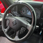18-Inch Genuine Leather Steering Wheel Cover for Semi Trucks – Black with Black Stripes, Universal Fit Heavy-Duty Non-Slip Grip, Comfortable Control, Easy Installation