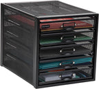Mind Reader File Storage Drawers, Desk Organizer, Multi-Purpose, Crafts, Office, Metal Mesh, 11"L x 14"W x 11"H, Black, 5 Dra