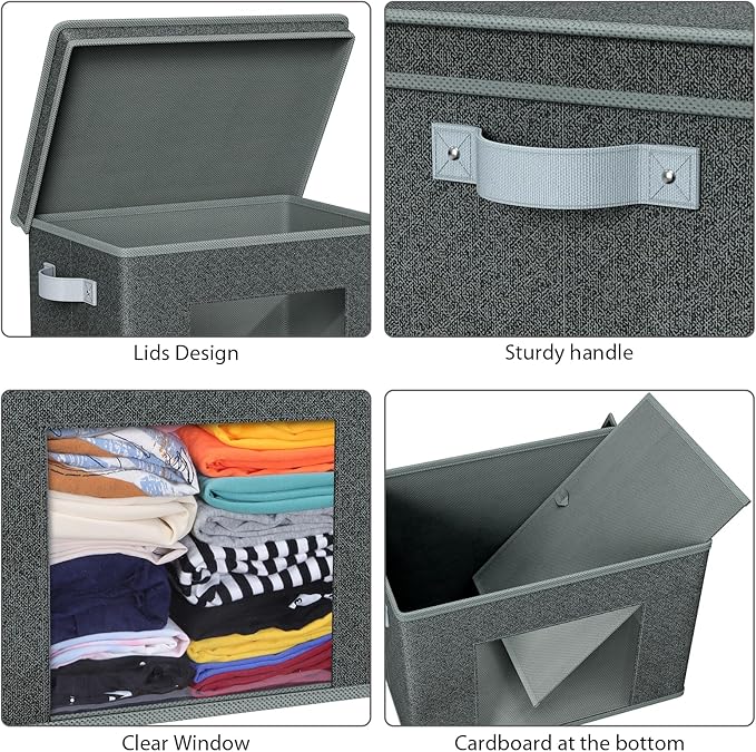 Univivi Foldable Fabric Storage Boxes Large Storage Bins with Lids [4-Pack] Collapsible Storage Cubes Organizer Containers Or
