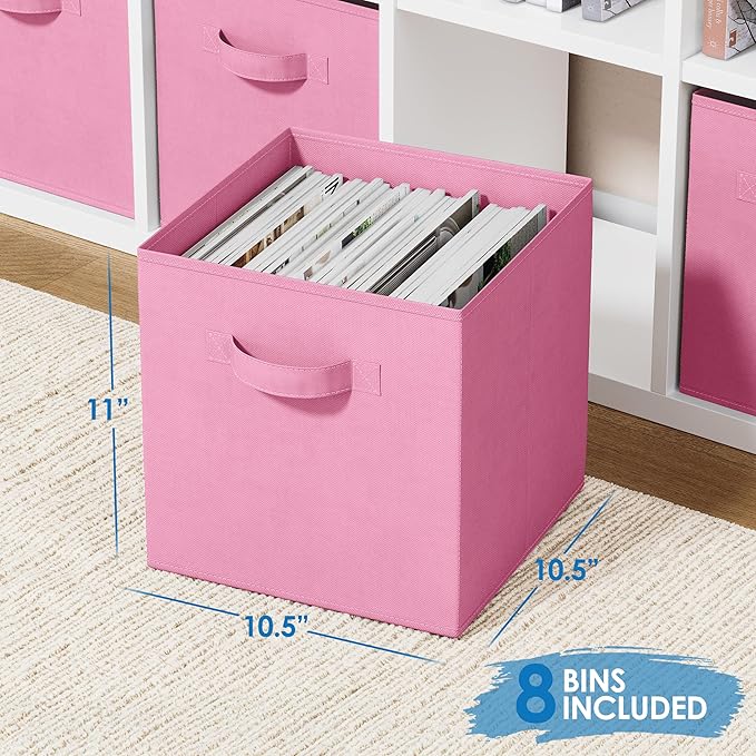 Storage Cubes - 11 Inch Cube Storage Bins (Set of 8). Fabric Cubby Organizer Baskets with Dual Handles | Foldable Closet Shel
